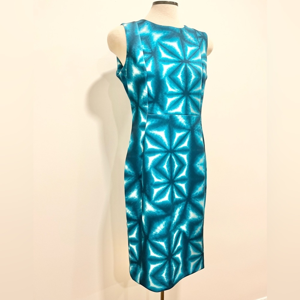 Calvin Klein Blue Geometric Midi Dress Sleeveless Tailored Stretchy size 10 - Picture 4 of 12